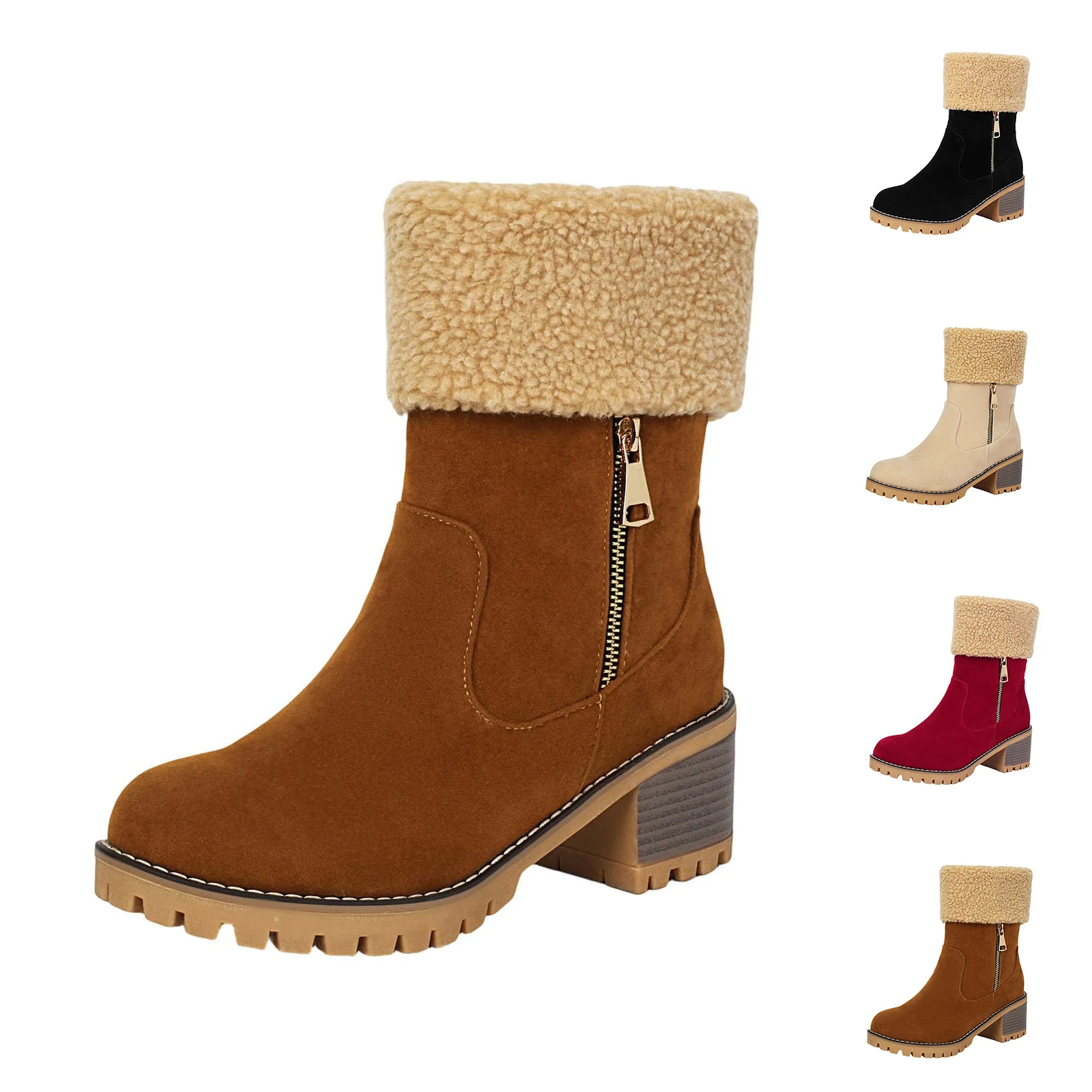 

Women'S Warm Fall Winter Boots Solid Color Casual Fashion Boots Stylish High Quality Round Toe Thick Bottom Boots Women'S Boots