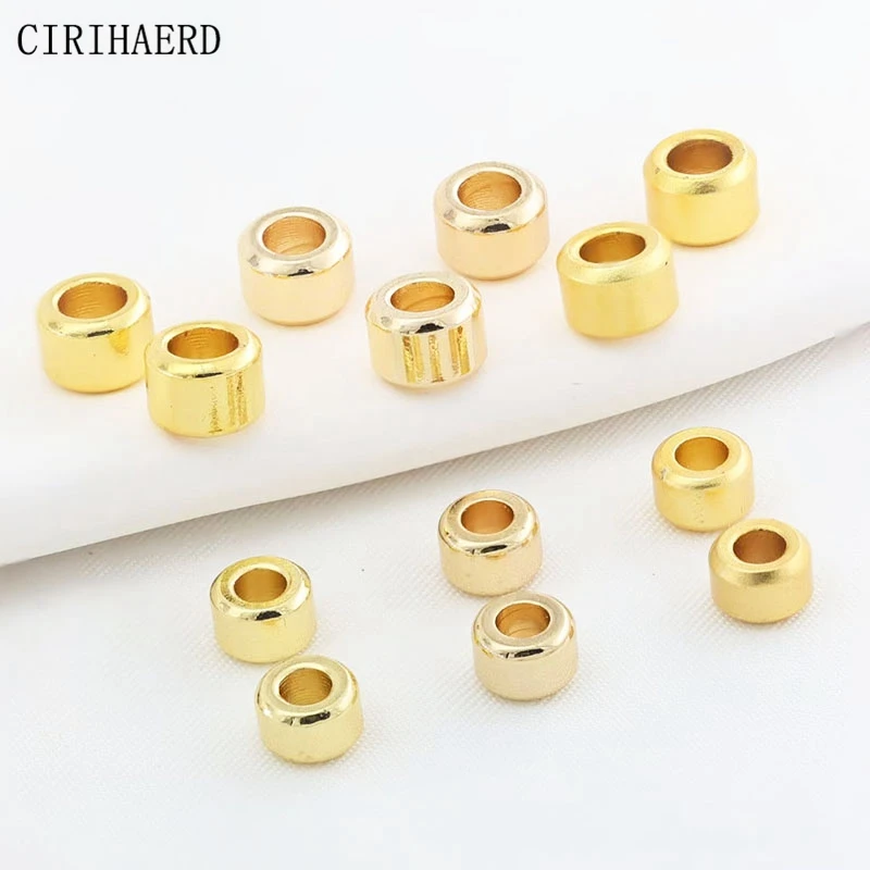 10PCS Bracelet Cylindrical Bead 14K Gold Plated Brass Round Large Hole Spacer Beads Jewelry Making Supplies Diy Necklaces Beads