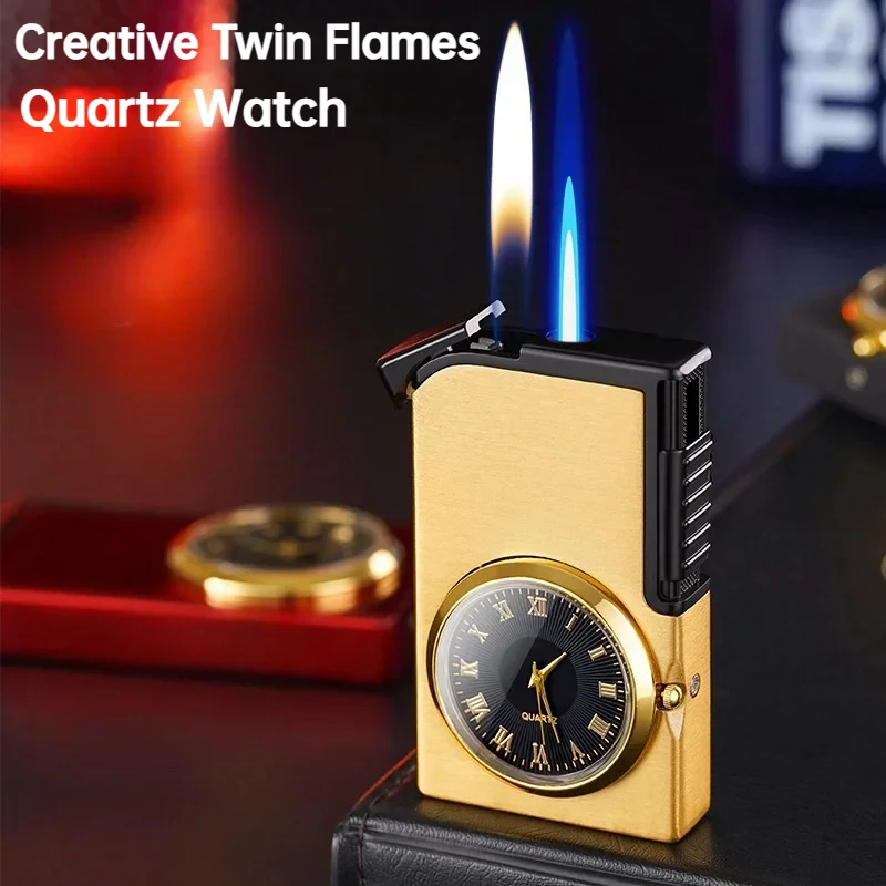 New Watch Butane Gas Lighter Windproof Metal Jet Double Flame Cigar Lighters Multifunctional Ignition Tool Cigarette Accessories