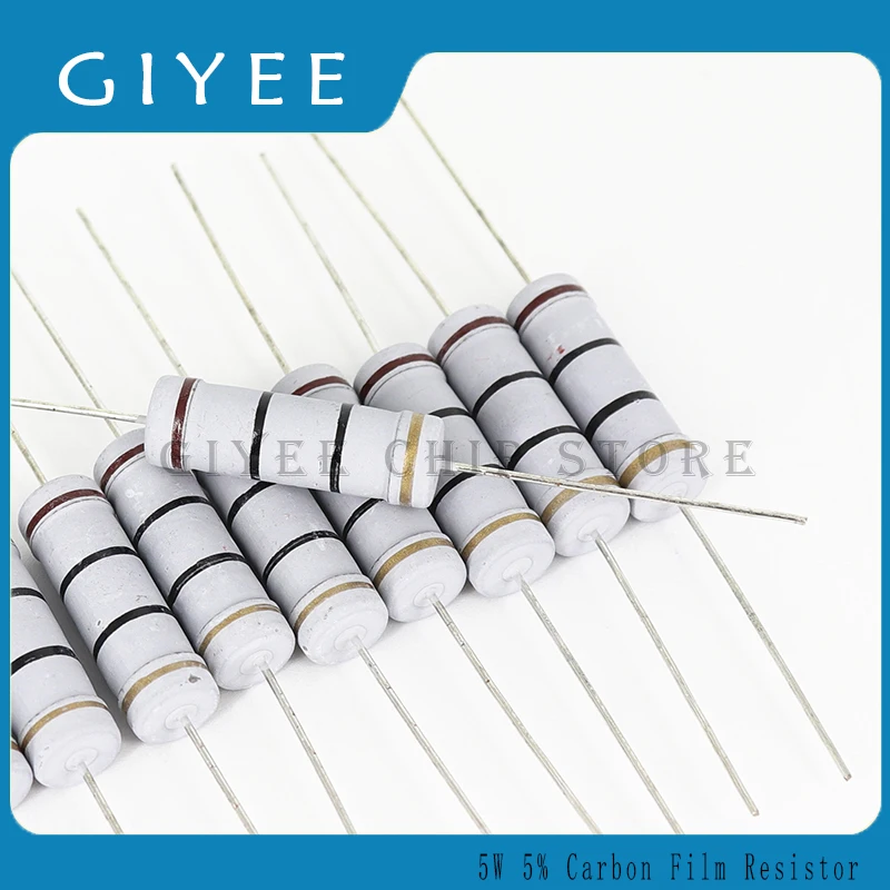 

10pcs 5W Carbon Film resistor 5% 1R ~ 1M 2.2R 10R 22R 47R 51R 100R 150R 470R 1K 4.7K 10K 47K 10 22 47 51 100 150 Ohm resistance