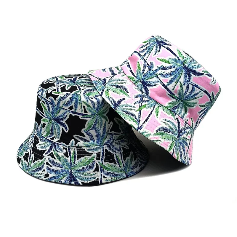 Four Seasons Polyester Cartoon Tree Print Bucket Hat Fisherman Hat Outdoor Travel Sun Cap for Men and Women