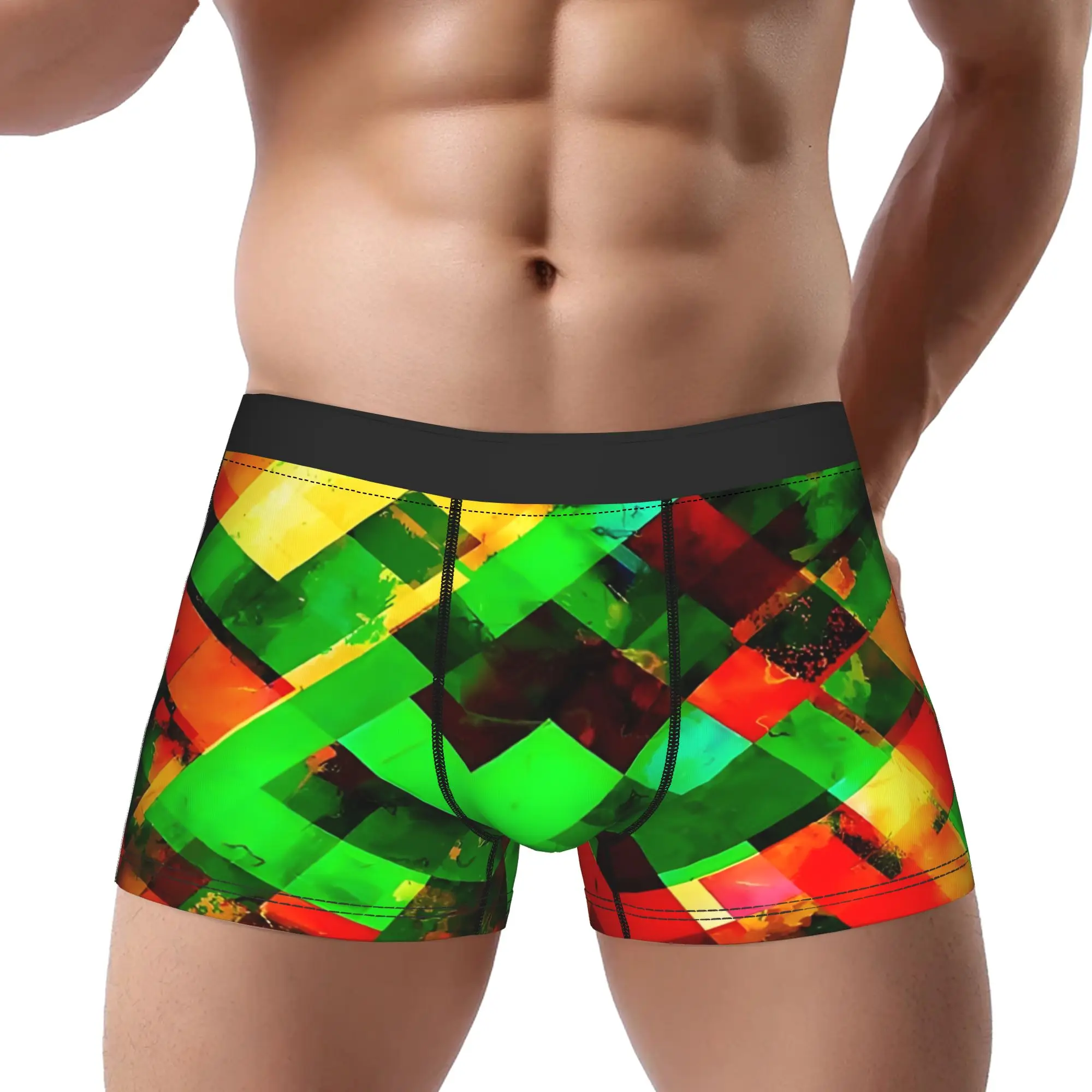 Geometrisches quadratisches Pixelmuster, abstrakter Hintergrund, Unterhose, atmungsaktive Höschen, männliche Unterwäsche, abstrakte, bequeme Boxershorts