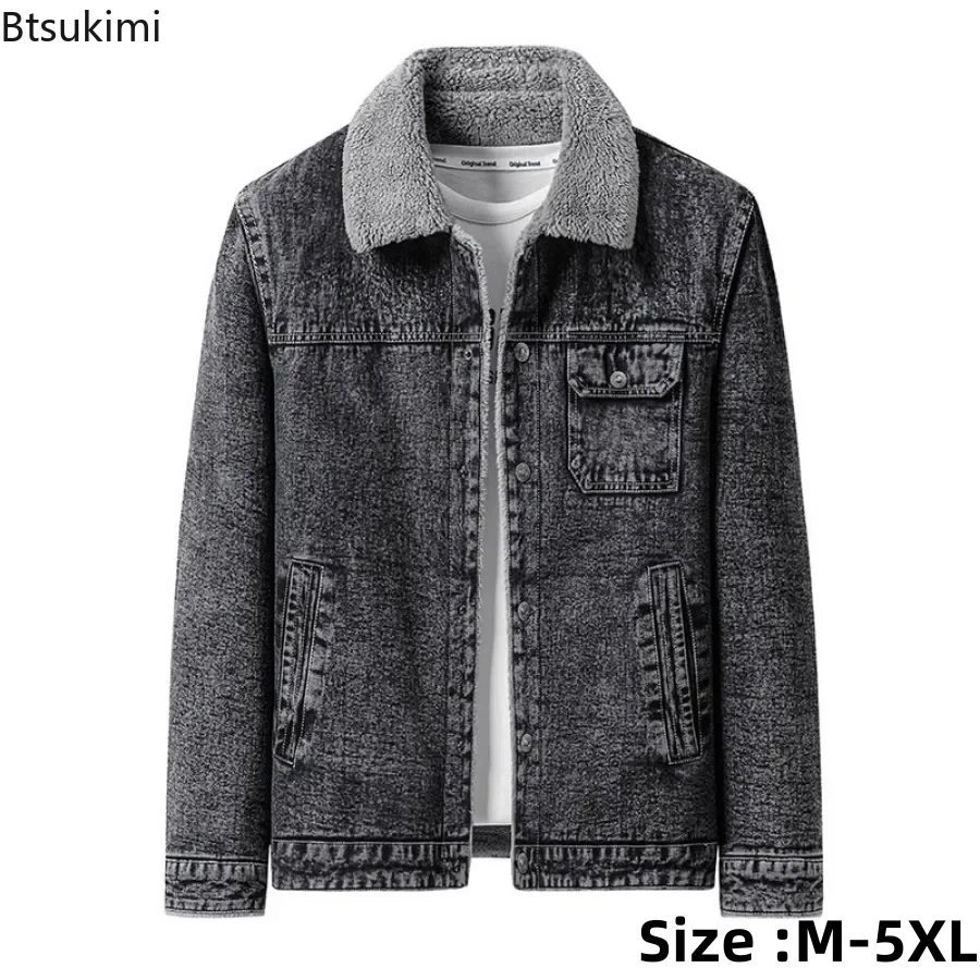 

2025 Men's Winter Warm Denim Coats Plush Thickened Lamb Fleece Collar Casual Jacket Male Slim Fit Warm Jacket Coats for Men 5XL