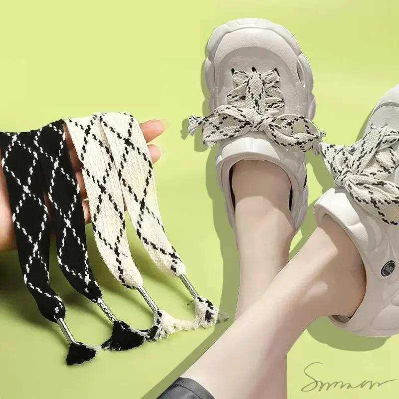 2.5CM Flat Shoelaces Widened Black White for Sneakers Canvas Shoes Slippers - 120CM/140CM Shoe Lace Decorations