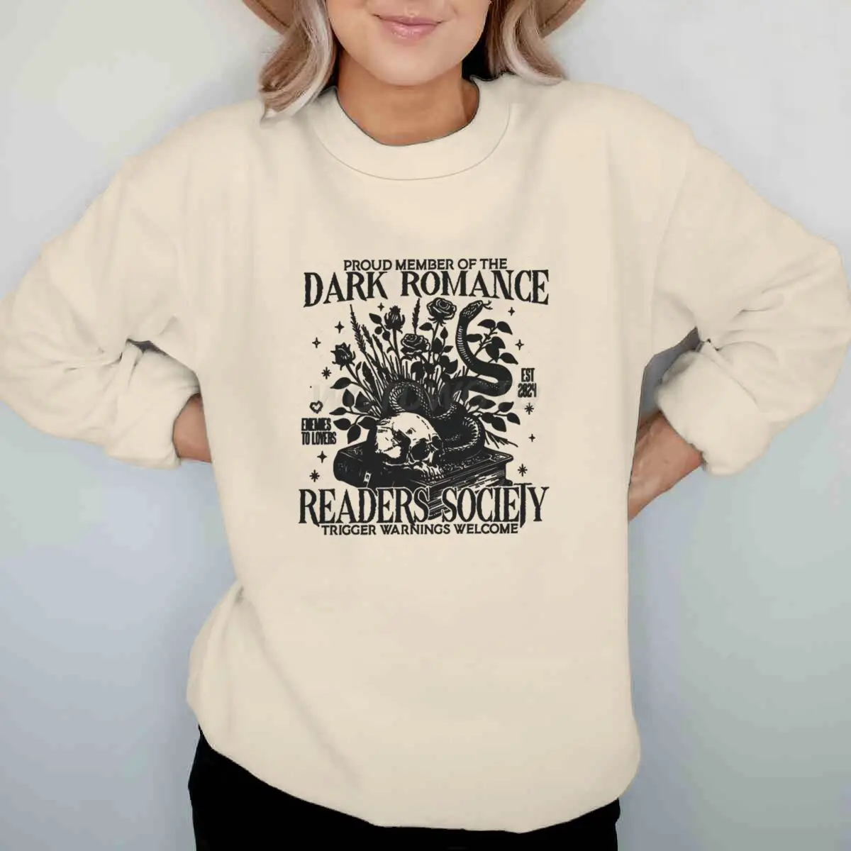 Sudaderas informales de moda para amantes de los libros, suéter con diseño Floral de esqueleto para mujer, sudaderas de moda Harajuku con cuello redondo