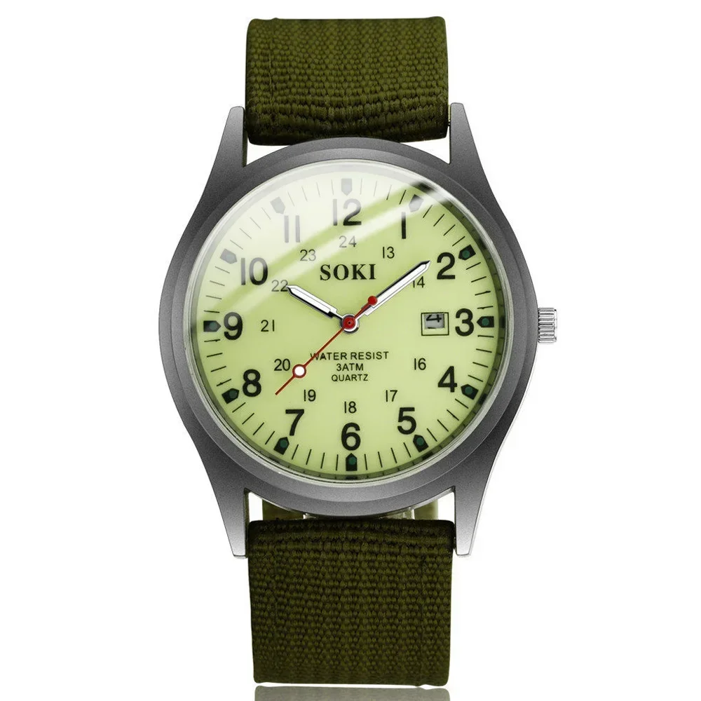 Men's Military Nylon Strap Waterproof Quartz Calendar Wrist Watch Men Night Vision Luminous Sports Wristwatch Fathers Day Gifts