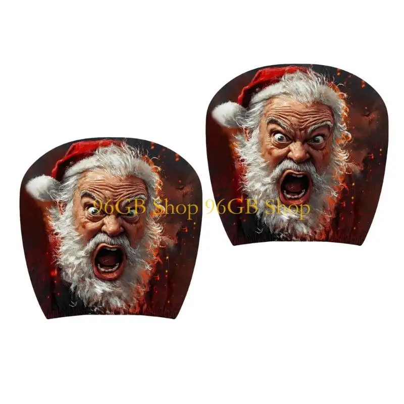 96GB Holiday Car Headrest Cover Set, Santa Polyester Slip-On Accent for Christmas Driving and Seasonal Vehicle Styling
