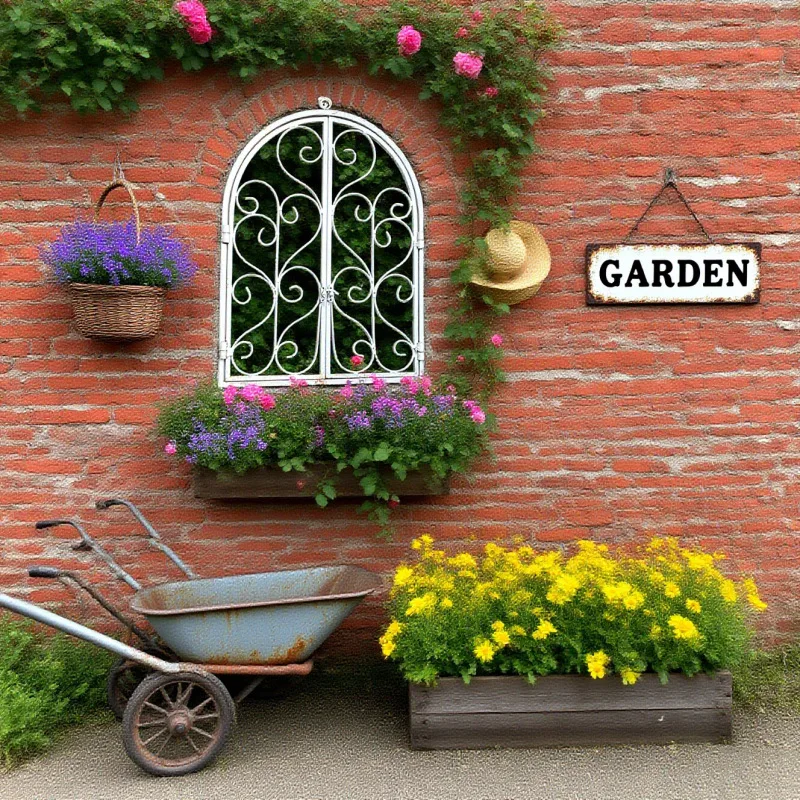 Outdoor courtyard wrought iron old retro wall hanging false window garden courtyard partition soft decoration balcony decoration