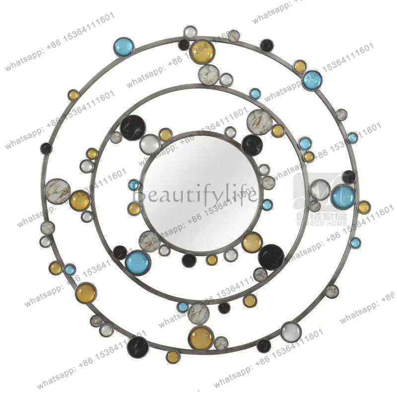 Colored pearl agate decorative mirror living room background wall decorative bedside decorative hanging mirror