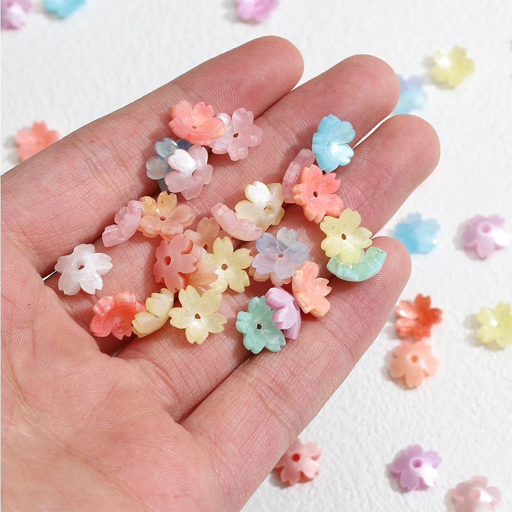 10/20/50pcs Resin Flower Beads Caps Cherry Blossoms Petal Charms Pendants Loose Spacer Bead for Earrings Hair Jewelry Making DIY