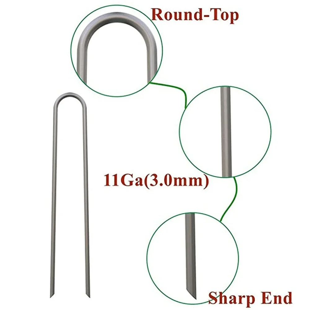100pcs Iron U Shape Garden Stakes for Securing for Drip Irrigation Tubing Landscape Fabric Fencing and Artificial Turf in