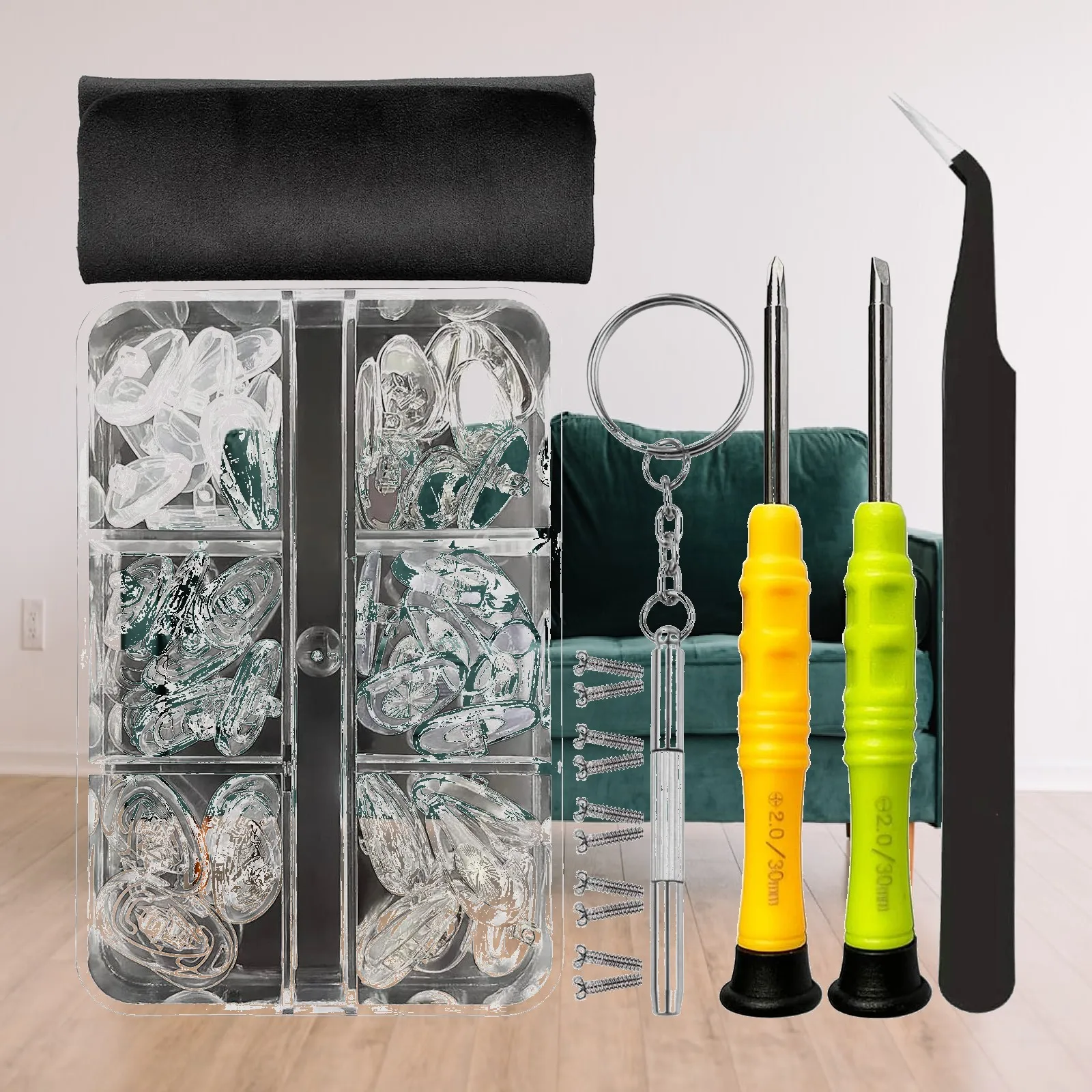 Eyeglasses Repair Kit Nose Pads Screwdrivers Practical Cleaning Cloth Home