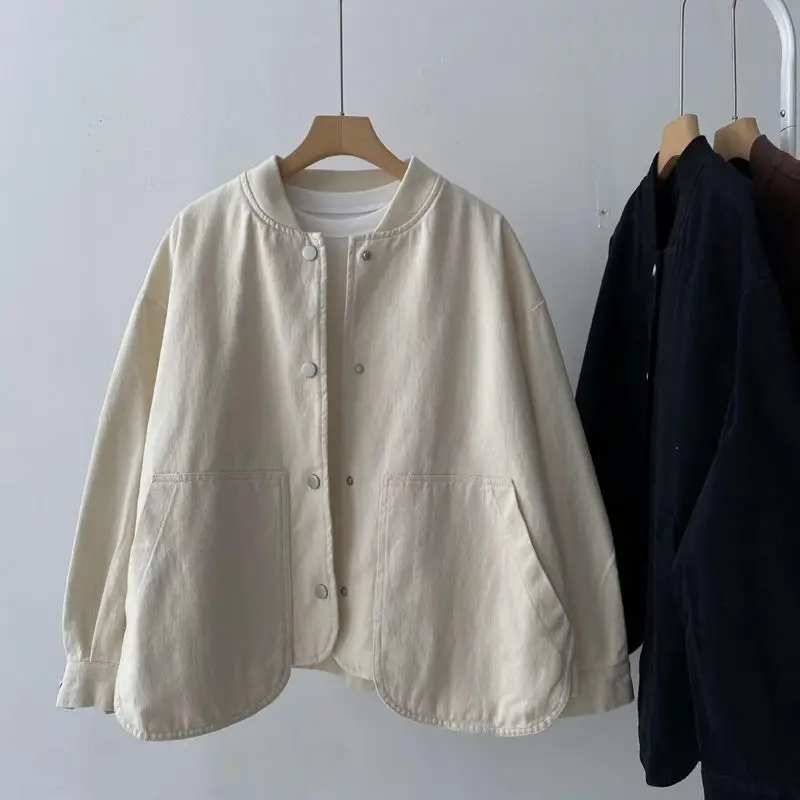 

Spring and Autumn New Women's Jacket Casual Simple Stand Up Collar Oversized Short Jacket