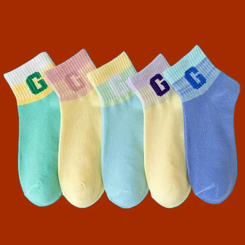 5/10 Pairs High Value Short Socks Spring and Summer Half-length Outdoor All-match Socks New Gradient Women's G Letter Socks