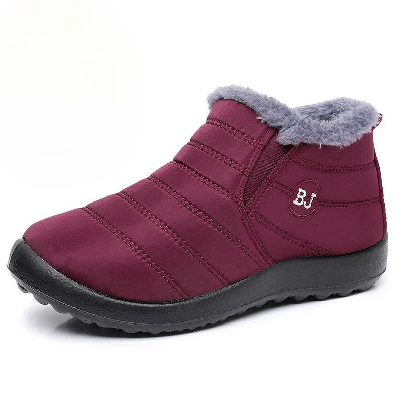 Women Ankle Snow Boots Warm Plush Fleece Lining Slip‑on Fabric Upper Non‑Slip Flat Sole Winter Cold‑Weather Casual Shoes