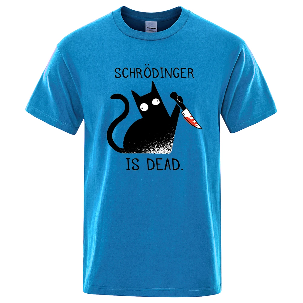 Schrodinger Is Dead Black Cat Tshirts Men Women 100% Cotton Oversized T-Shirt Hip Hop Loose Tee Clothes Fashion Casual Tops