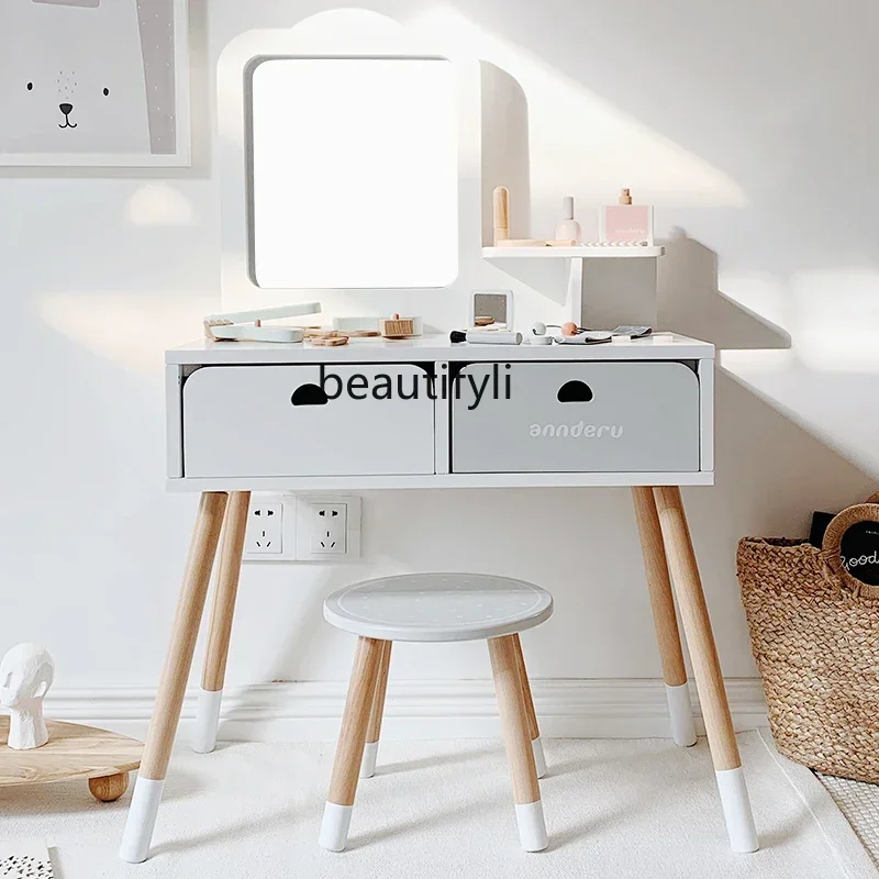 Commode de simulation pour enfants, table de maquillage princesse, jouet en bois, cadeau d'anniversaire pour fille de 2 à 6 ans