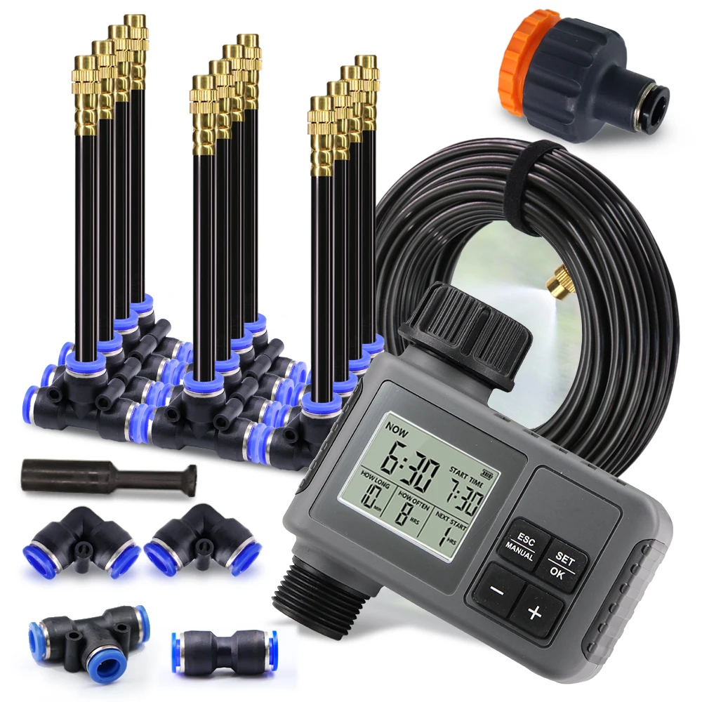 

Garden Programmable Timer Misting Cooling System 360° Free-bend Misting Nozzle Adjustable Atomizer Sprayer Outdoor Watering Kits
