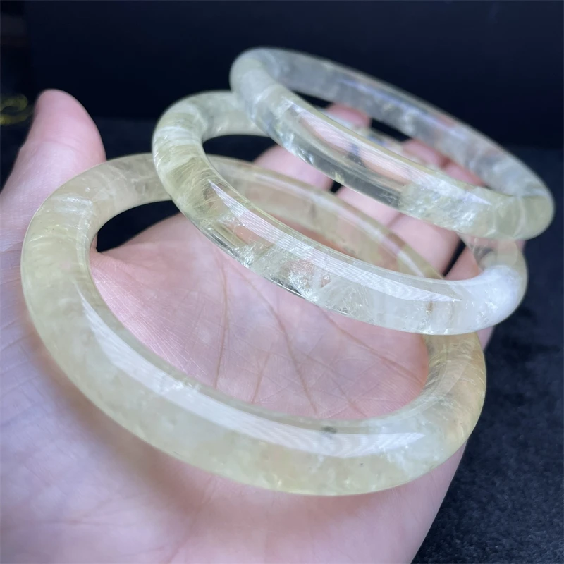 Natural Lemon Citrine Bangle Women Charm Simple Circle Strand Bangles Yoga Energy Wrist Jewelry Gift 1PCS 59-61MM