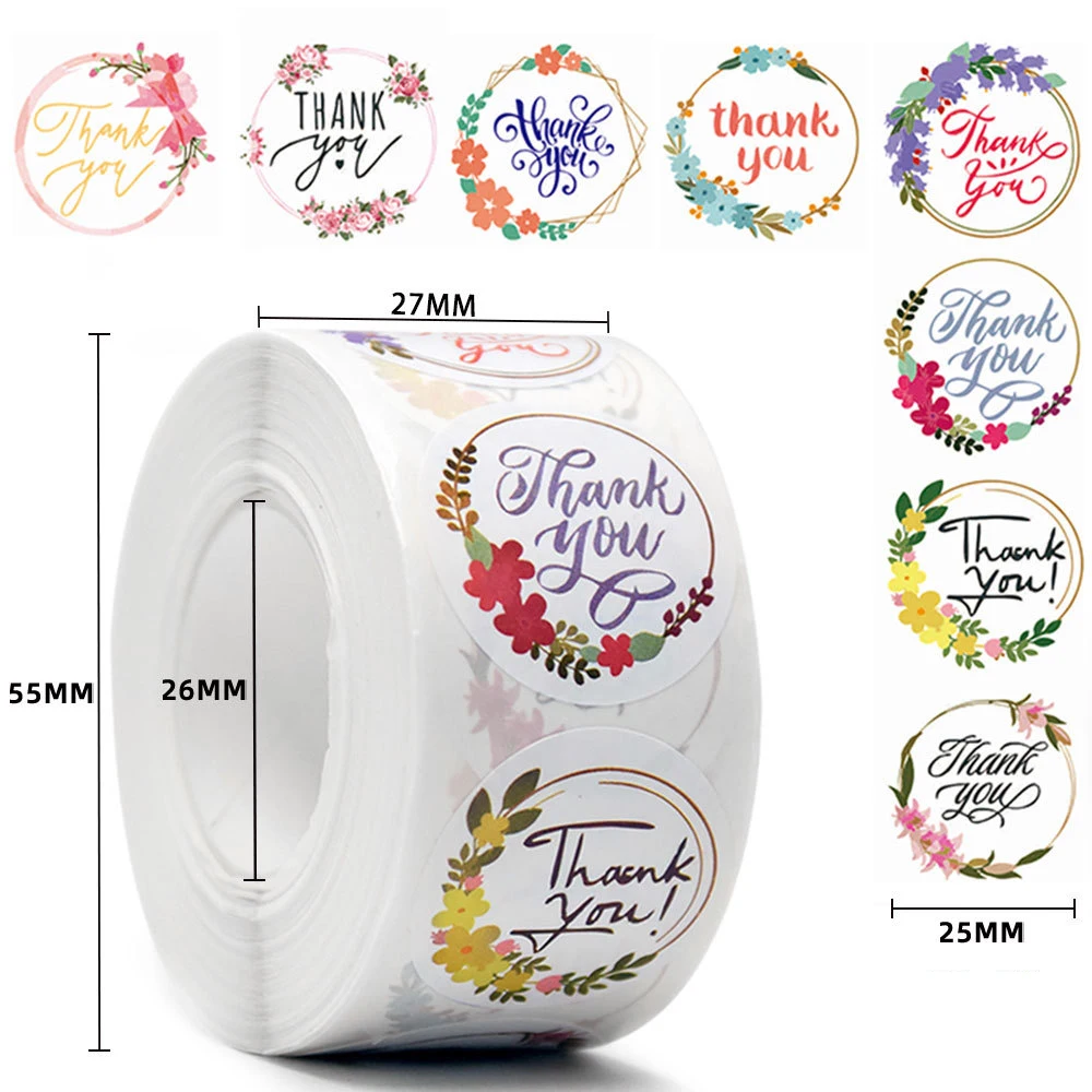 Thank You Stickers Roll |1 inch | 500 Labels for Small Business Stickers| 8 Designs