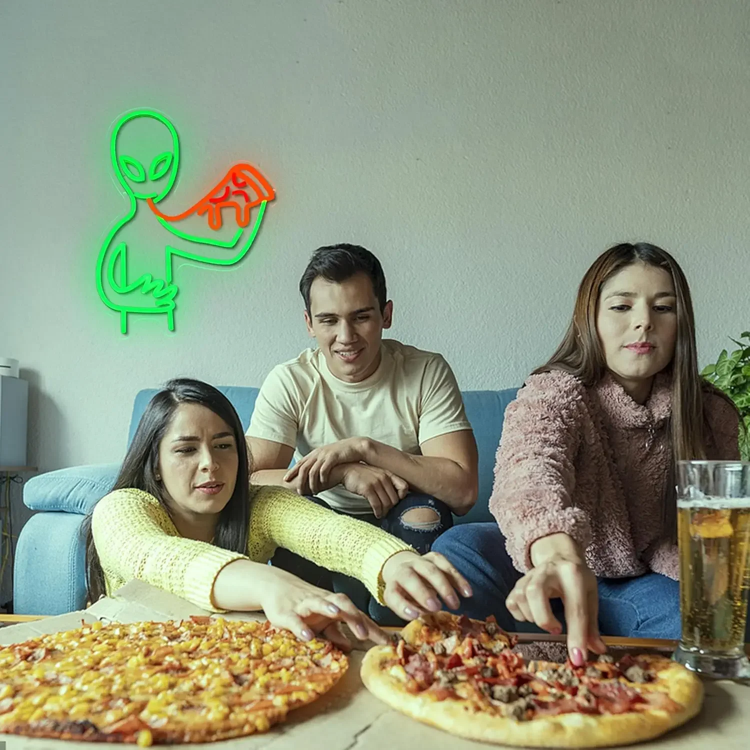 Alien Pizza Neon Sign Funny Sci Fi LED Wall Art USB Powered Acrylic Glow Lamp Game Room Decor Bedroom Novelty Gift Hanging Light