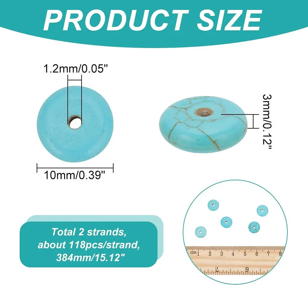 236 Pcs 2 Strands Turquoise Stone Beads for DIY Jewelry Making 10x3mm