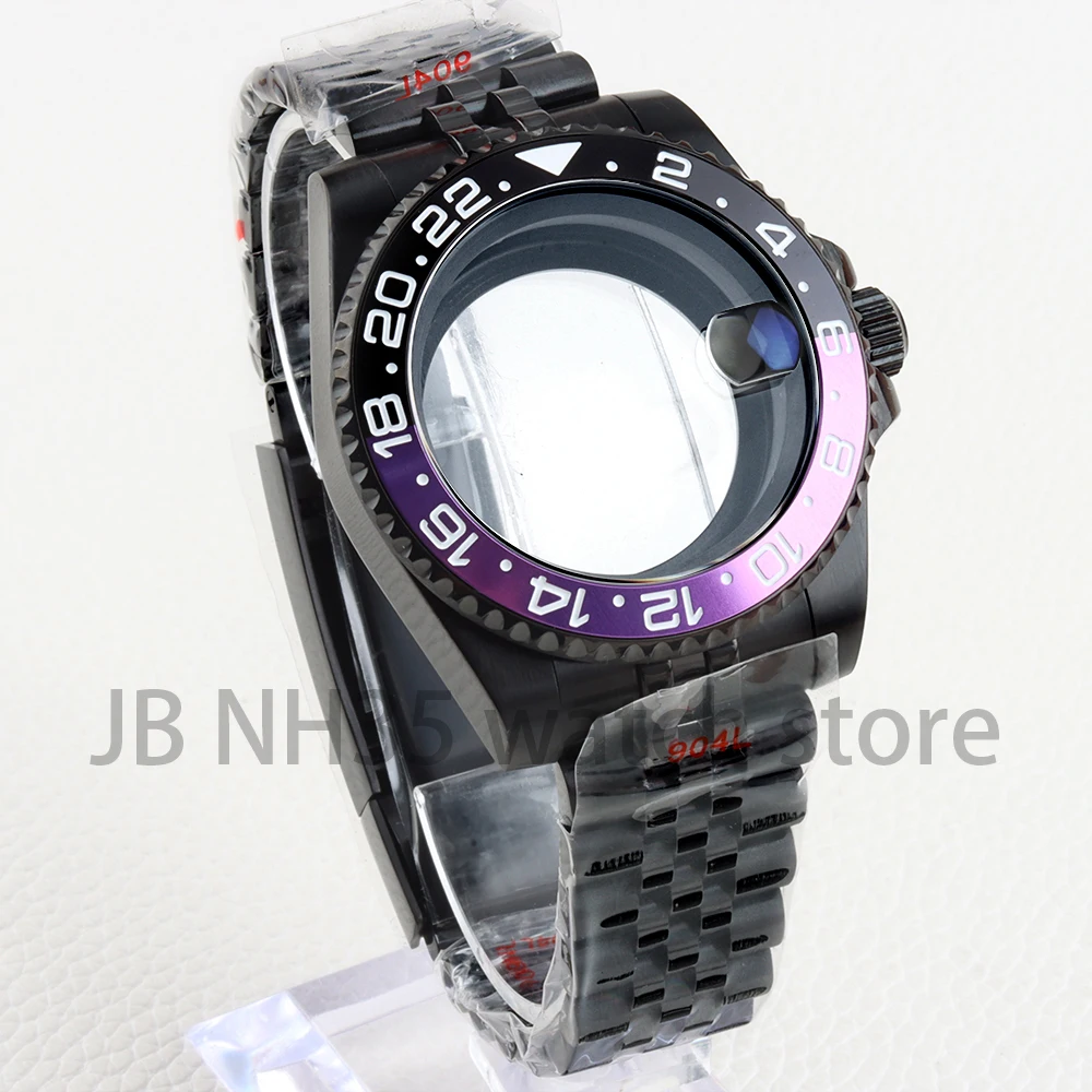 

For Submariner YACHT-MASTER GMT Case 40mm Black Watch Case Fit Seiko Nh34 Nh35 Nh36 Nh38 Movement Waterproof Jubilee Bracelet