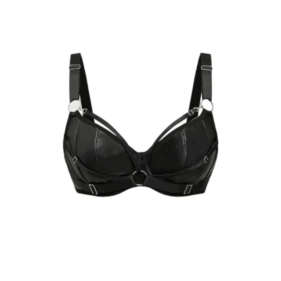 

SweatyRocks Women's Grunge Punk Leather Bra Cut Out Push Up Underwire Bras