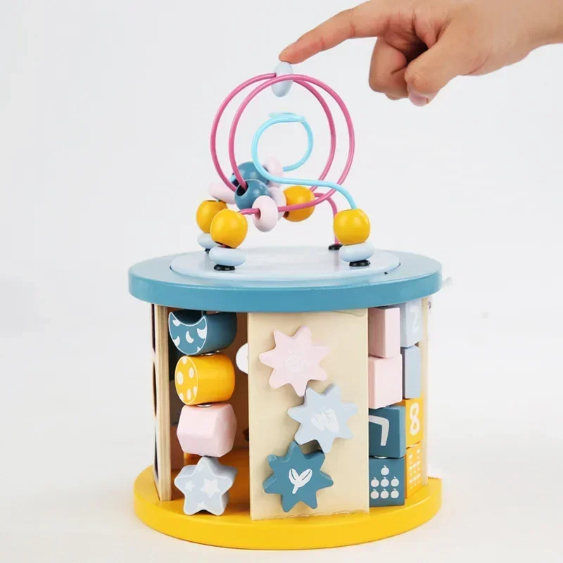 Многофункциональная деревянная шесть зон, деревянная бусина, игра с бисером, сундук с сокровищами, аксессуары для детских колясок