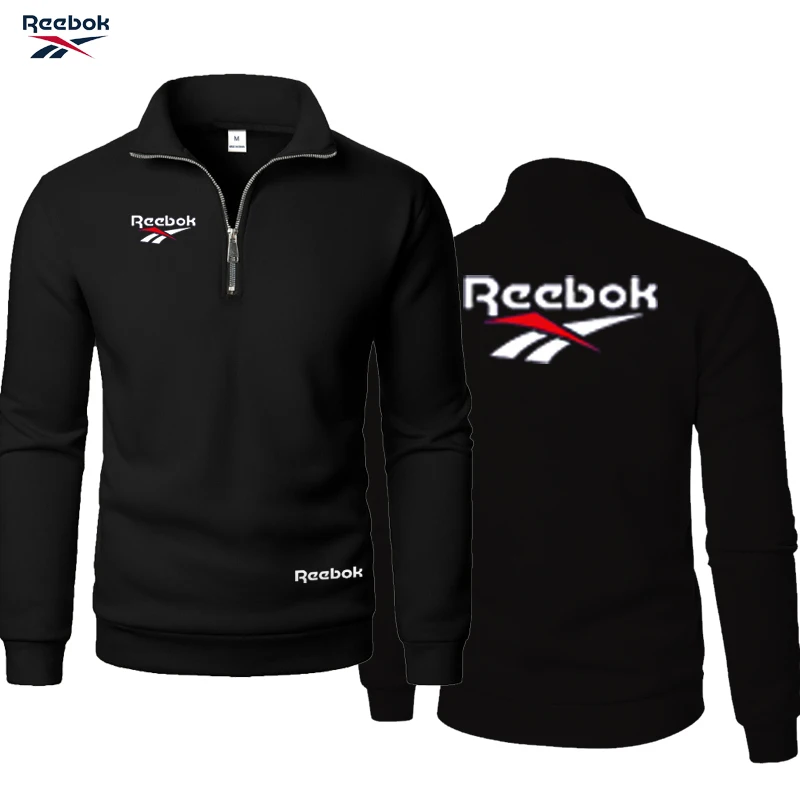 Reebok Logo Men's Autumn Half-Zip Long Sleeve Solid Color High-Neck Streetwear Warm Jacket, Sportswear for Hiking and Outdoor Ac