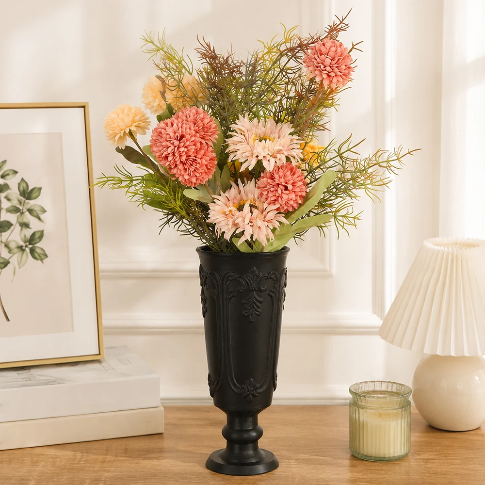 Cross-Border Retro Carved Goblet Vase for Desktop Fresh or Dried Flower Decoration
