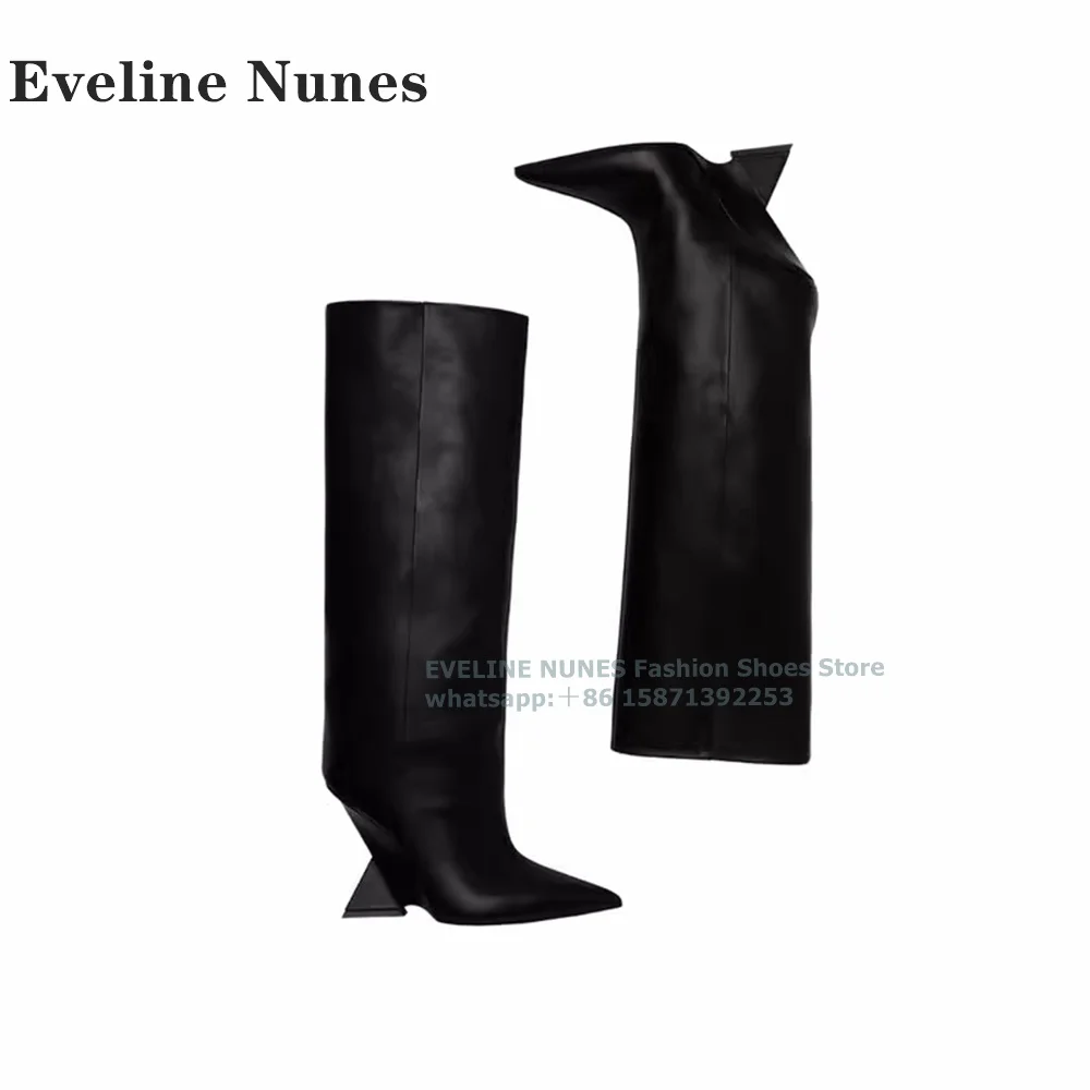 Strange Style Pull On Knee-High Boot Pointed Toe Splicing Crafted In Sleek Plus Size Women Runway Show Shoes Sexy Elegant Booty