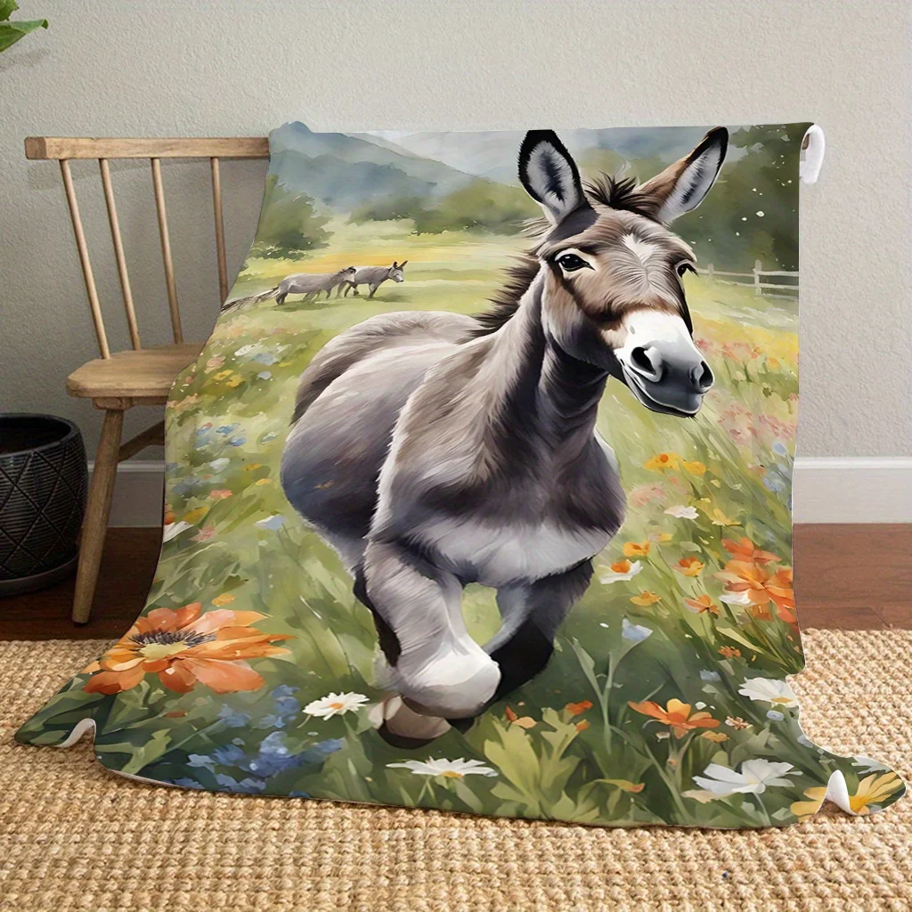 Gift Blanket for Animal Lovers, Donkey Print Blanket for Ranch and Country, Comfortable and Lightweight Shawl Blanket, Versatile
