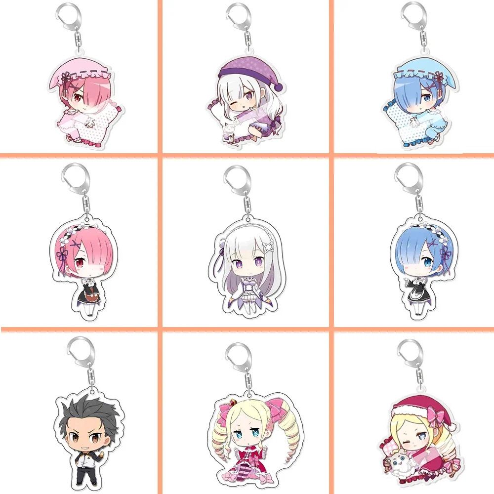 Re:Life in A Different World From Zero Ram Rem Keychain Emilia Beatrice Keyring Natsuki Subaru Bag Tag Cos Accessory