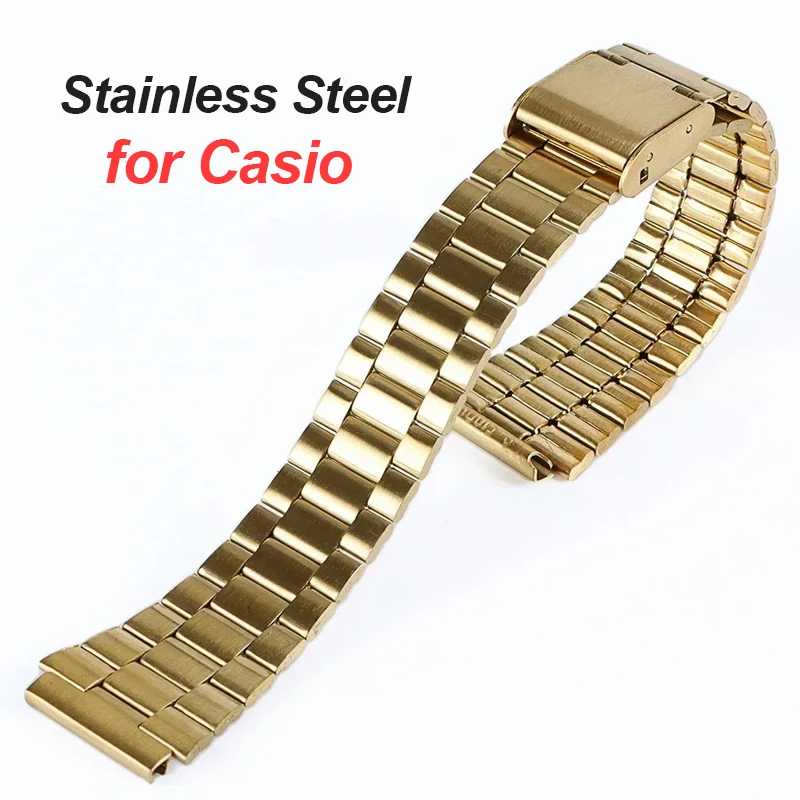 Correa de reloj de acero inoxidable para Casio, pulsera de Metal Vintage para hombre y mujer, SGW400, F91W, F84, F105/108/A158/168, AE1200/1300