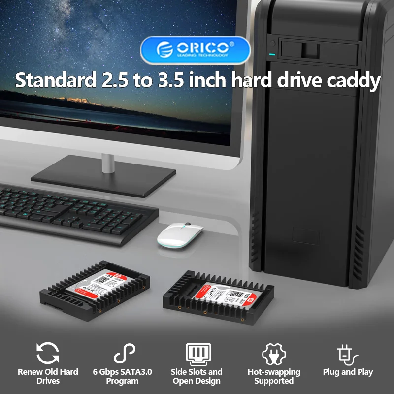 

ORICO 1125SS 2.5 to 3.5 inch Hard Drive Caddy 6 Gbps SATA3.0 Program Side Slots Open Design Hot-swapping Supported Plug and Play