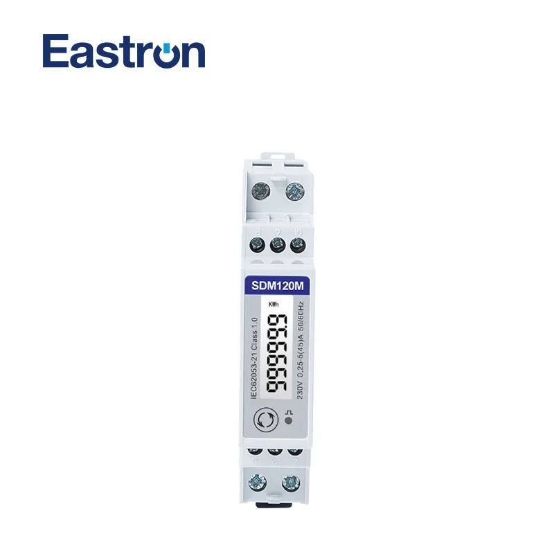 SDM120-Modbus, 1 faza 2 przewody, 0,25~5(45)A, 230V, RS485 Modbus, kwh,kvarh,U,I,P,Q,PF,Hz,dmd Pomiar, licznik energii na szynę DIN