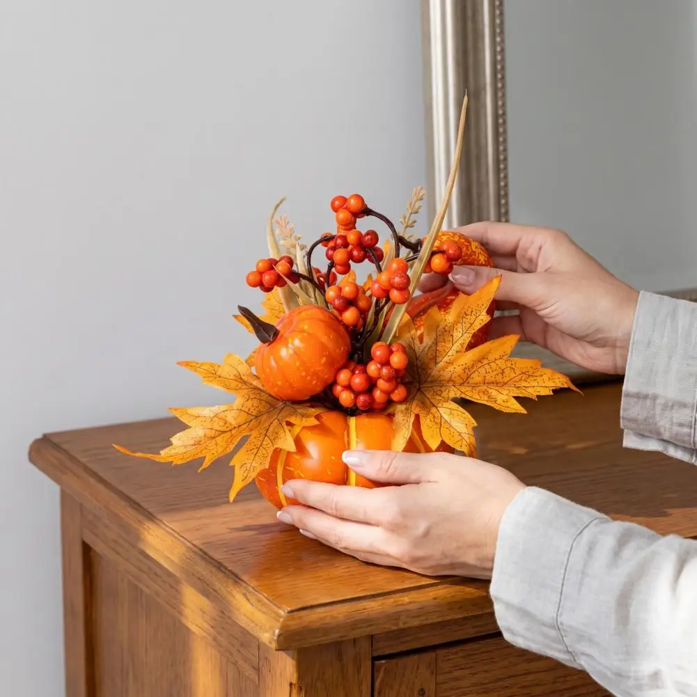 Artificial Berry Pine Cone Decor Artificial Pumpkin Table Centerpiece with Sunflowers Maple Leaves Pine Cones – Halloween Foam