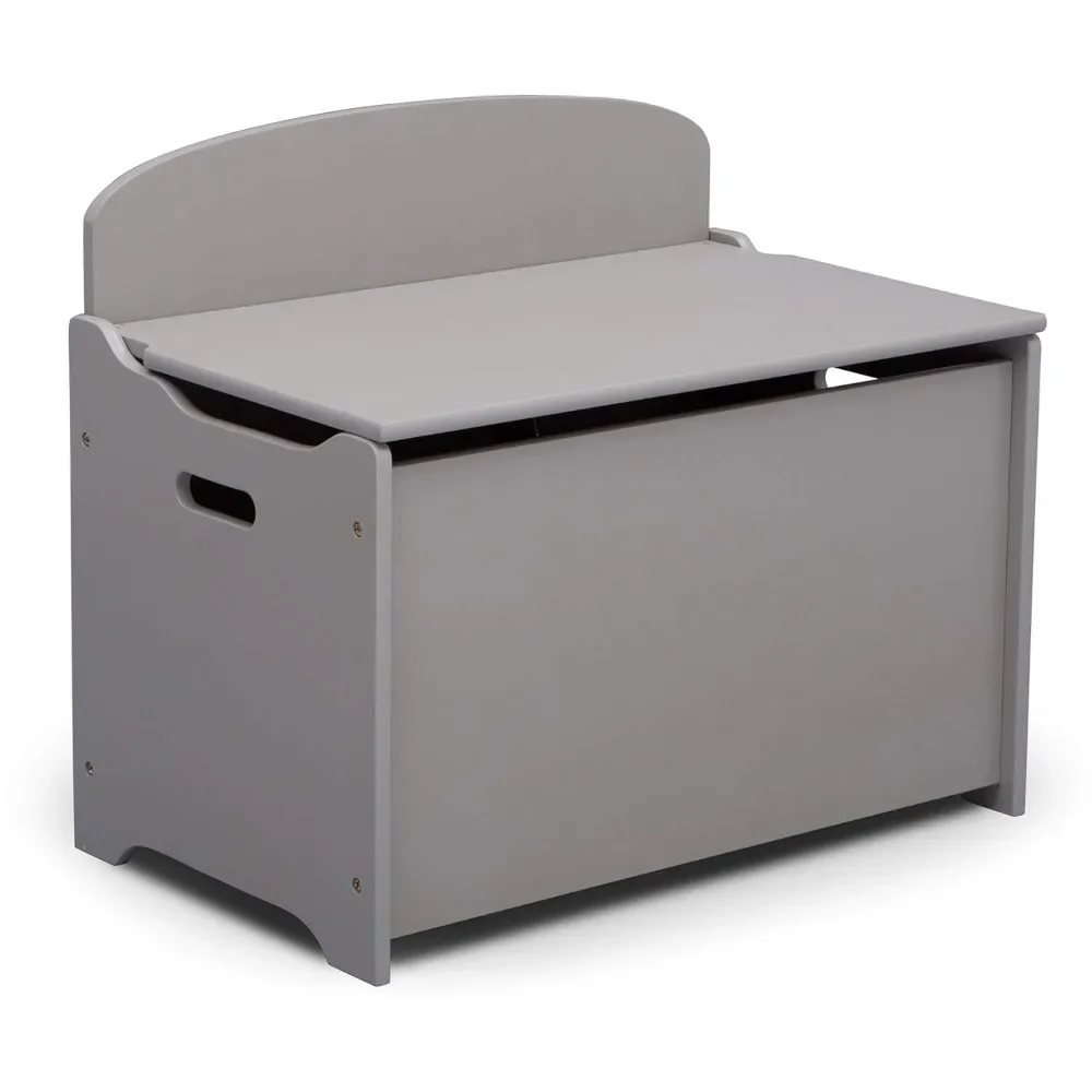 

Deluxe Toy Box Grey Slow Closing Lid Sturdy Wood Construction Helps Keep Playrooms Bedrooms or Living Rooms Organized