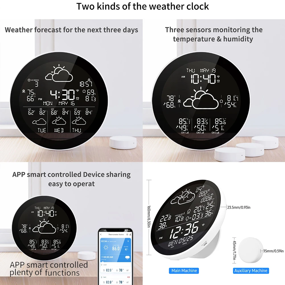 Tuya Wifi Smart Weather Station Indoor/Outdoor Digital Thermometer Hygrometer Weather Forecast Sensor Temperature Humidity Meter