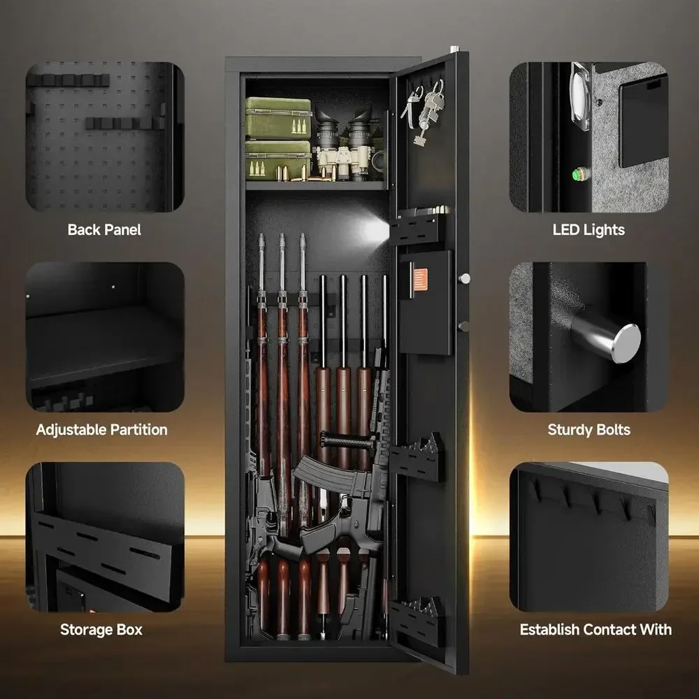 Biometric Security Shotgun Safe with 3 Removable Shelves and Alarm System for Firearms Storage