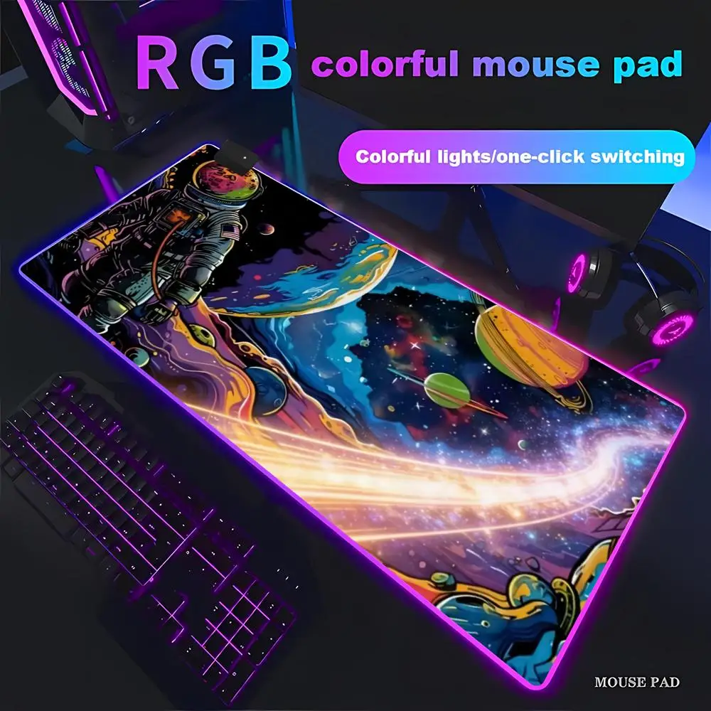 

HYBXAXC Large Anime Astronaut Mouse Pad Animation Games Beautiful RGB HD Gamer Large LED XXL PC Computer pad Non-slip Decor