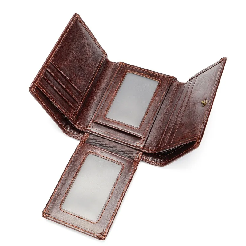 Retro genuine leather multi-functional three-fold money clip with RFID anti-theft feature and genuine leather hand-held wallet