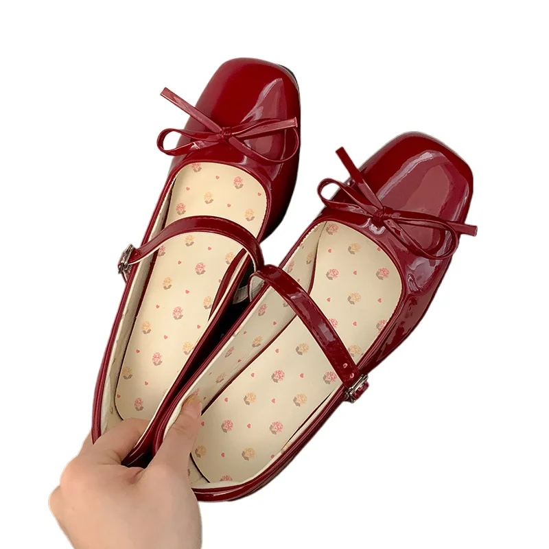 

Fashion Shallow Butterfly-knot Shoes Spring Autumn Wedding Party Patent Leather Women Mary Jane Shoes