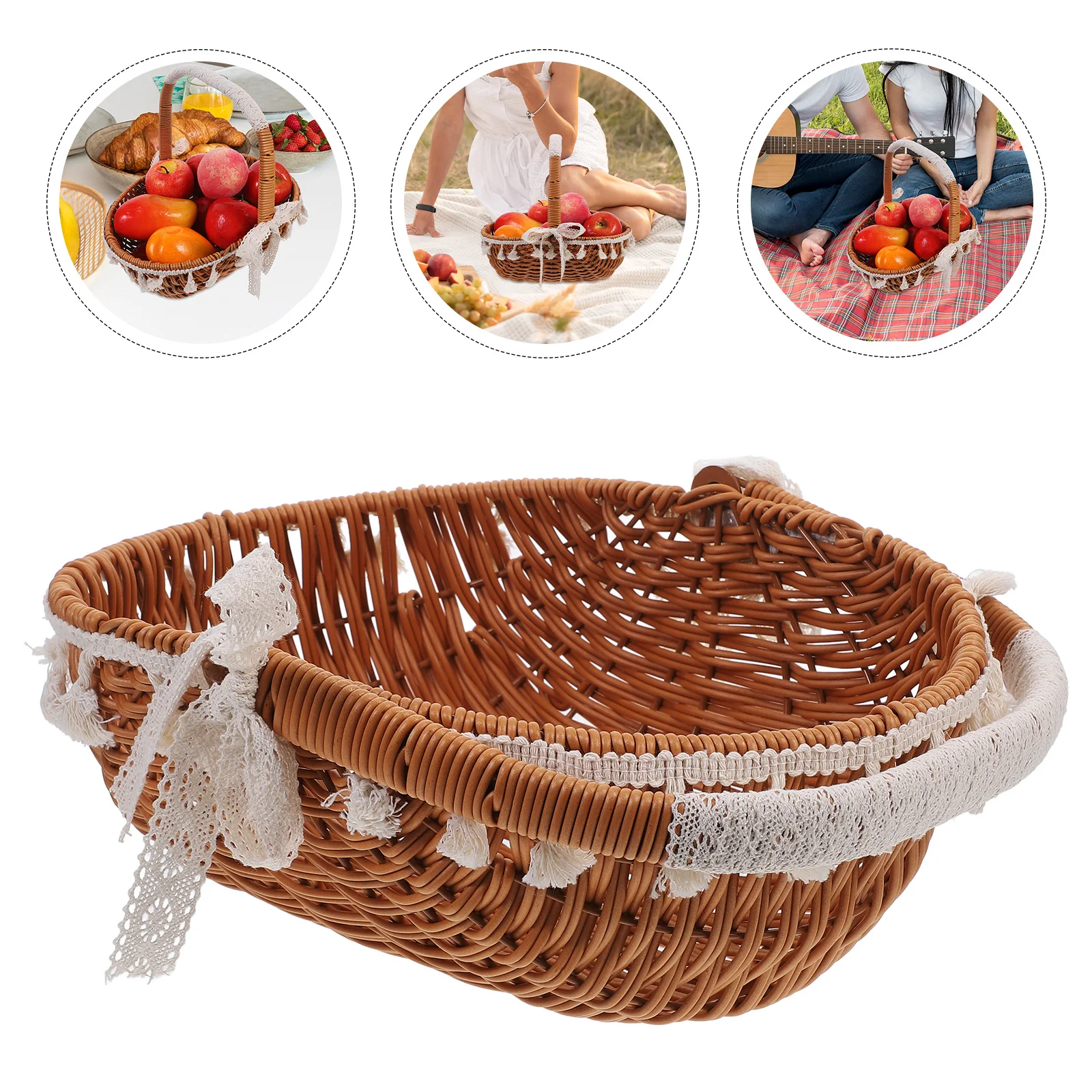 

Imitation Bamboo Woven Basket Rustic Decorative Storage Organizer Multipurpose Home Garden Balcony Bedroom Living Room Unique