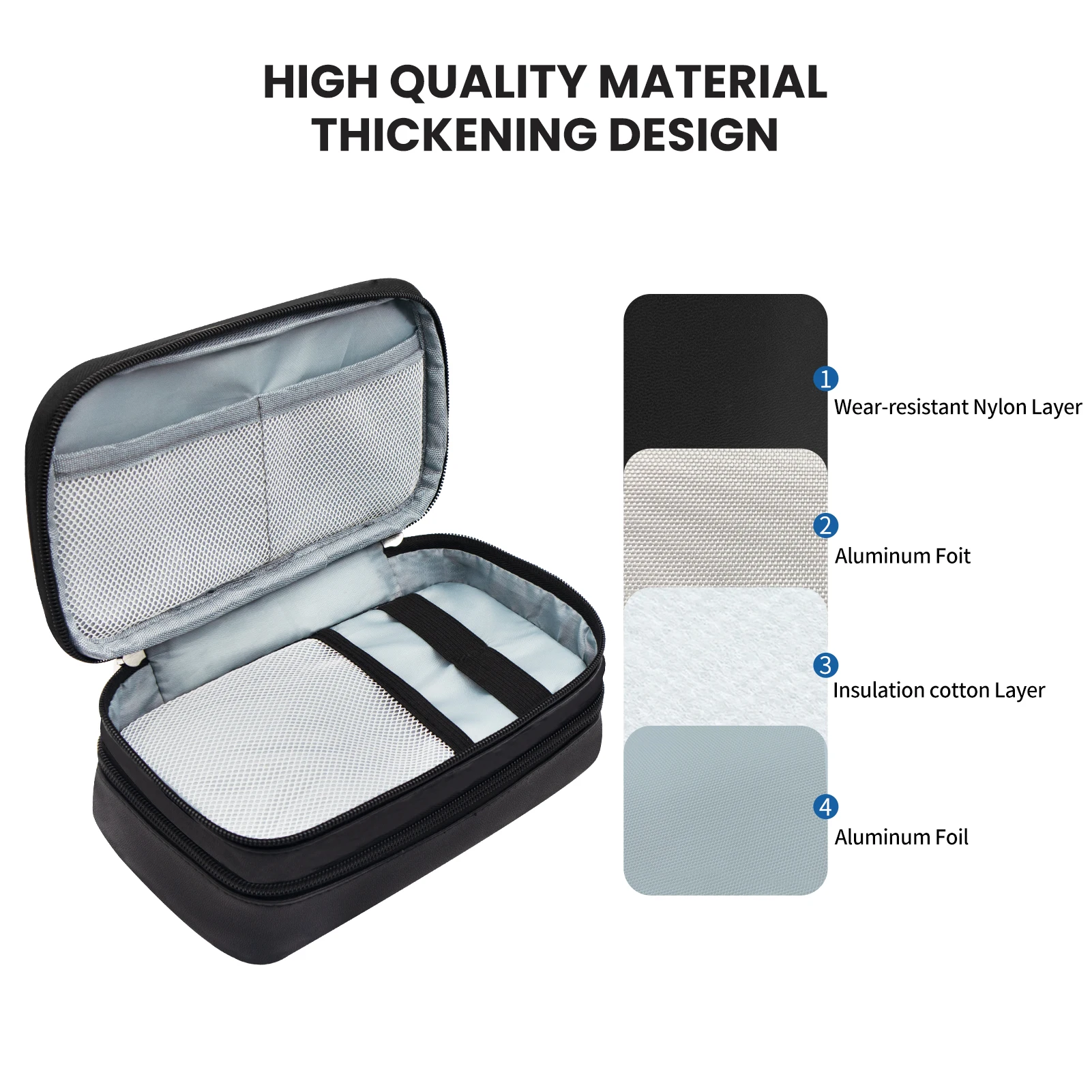 Insulin Bag for Diabetics-Pu Leather Double Layer Case for Insulin Pens, Test Kit, Travel Medical Organizer with Handle