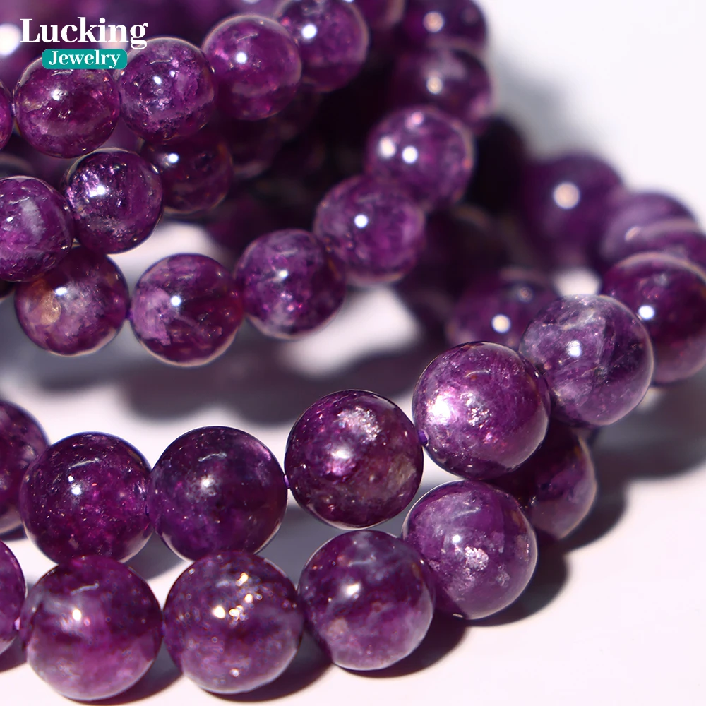 

3A Natural Brazil Purple Lepidolite 8-10mm Gemstone Beads for DIY Jewelry Making, Healing Crystal Bracelets, Craft Supplies