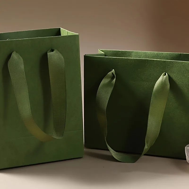 5 Stück große grüne Retro-Geschenktüten – elegant und Design, für Hochzeiten, Partys, Schmuckaufbewahrung | Einkaufs-/Taschen- und Verpackungsbox aus Papier – Detail 5