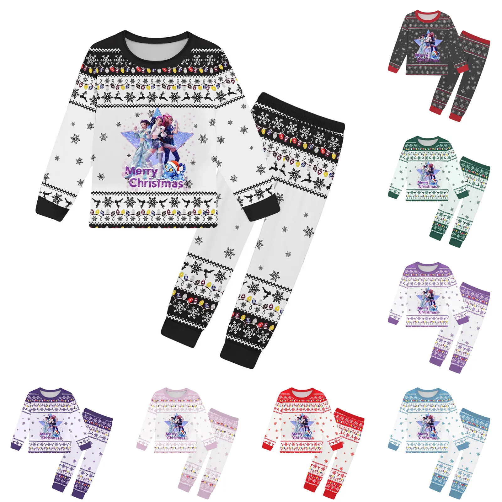 

Gothic Anime Print Loungewear Set Demon Hunter Witch Theme Pajamas Cute Cartoon Sleepwear ropa de niño 아동 상하복 세트