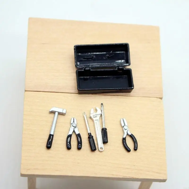 ミニチュアガーデニングツールセット 子供用 ごっこ遊びアクティビティ ケース付き 屋外ツールボックス ドールハウスシーン設定用 A2UB